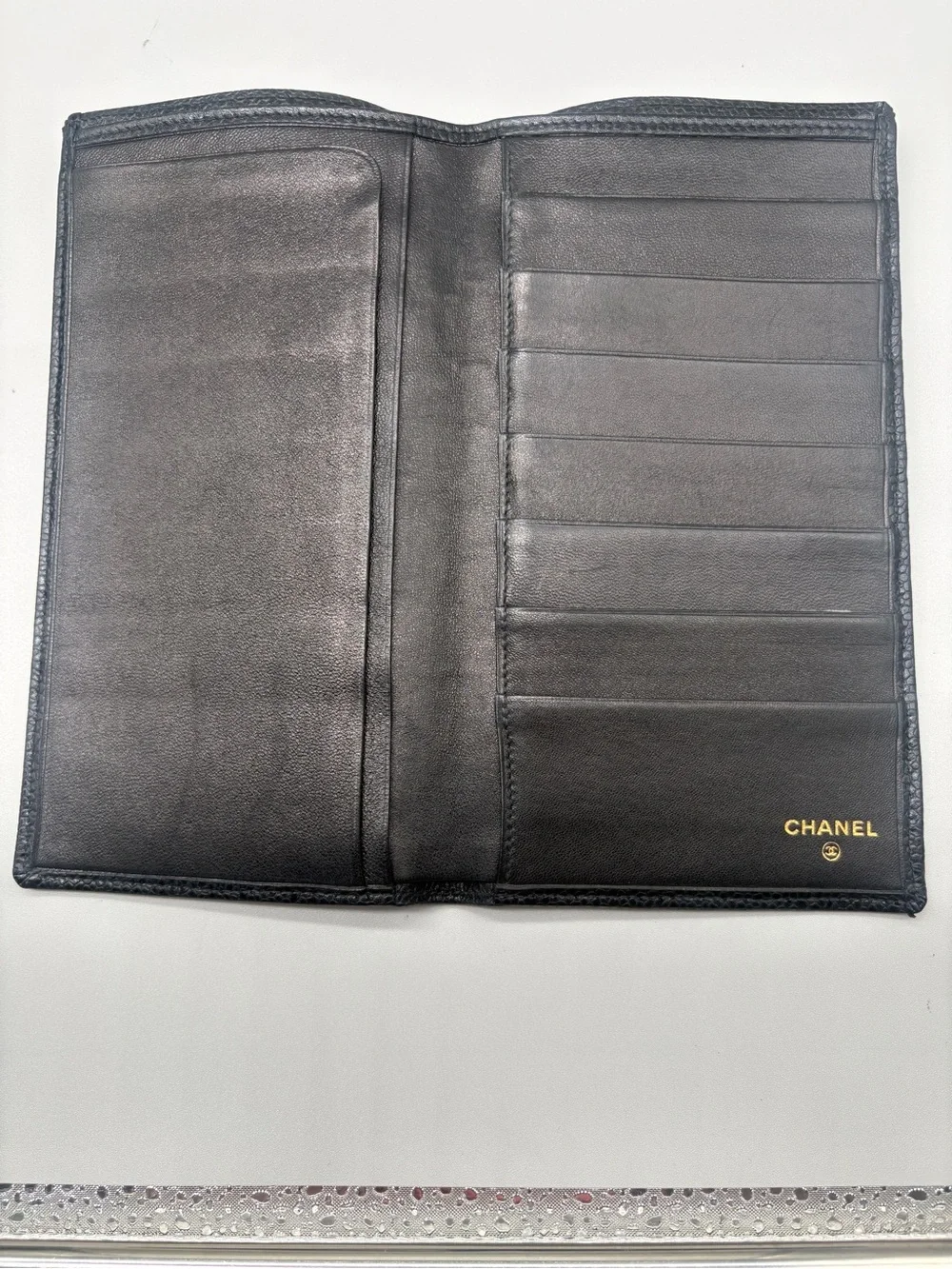 Vintage Chanel Black Caviar Quilted Long Wallet With Box and COA
